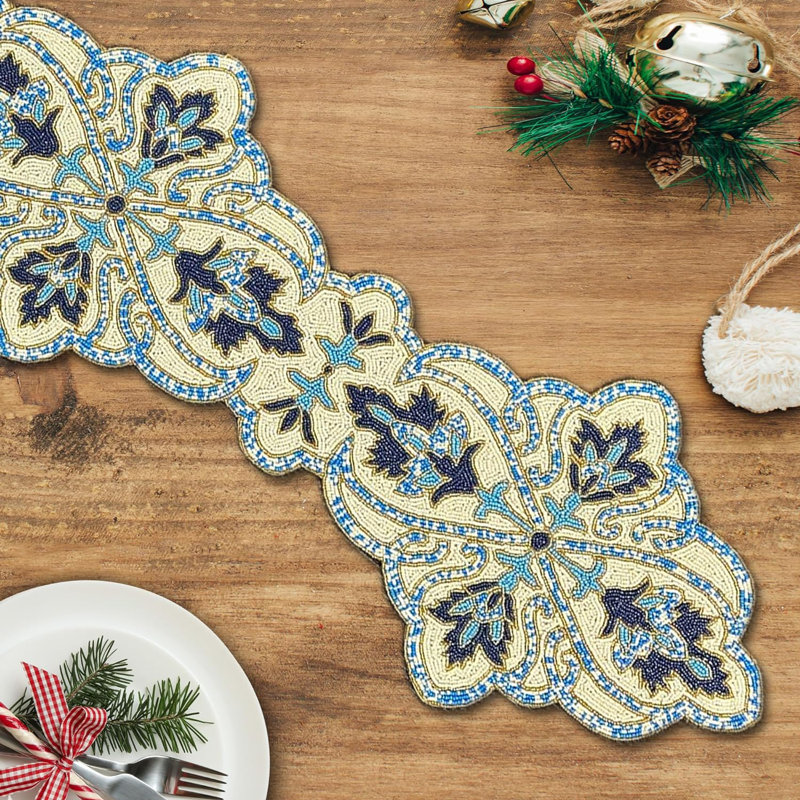 Afreen Embroidered Beaded Table Runner, 54" Rectangle