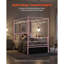Cadre de lit à baldaquin simple en acier rose, tête de lit, conception à quatre colonnes, 12,4 po pour rangement, lattes, lit en métal facile à assembler, affiches, espace de rangement, structure renforcée, joints antibruit, installation rapide