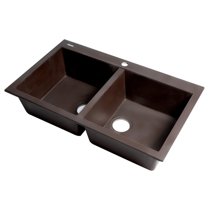 33.88'' L Double Bowl Granite Kitchen Sink, Chocolate