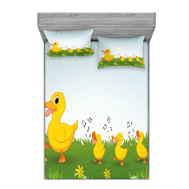 Ensemble de draps Mother Duck and Babies, Ensemble de drap pour grand lit avec drap-housse
