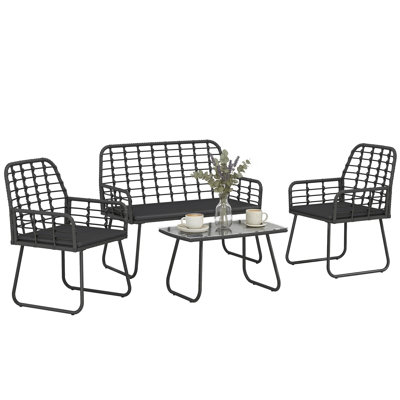 Outsunny 4 Piece Rattan Garden Furniture Set with Loveseat
