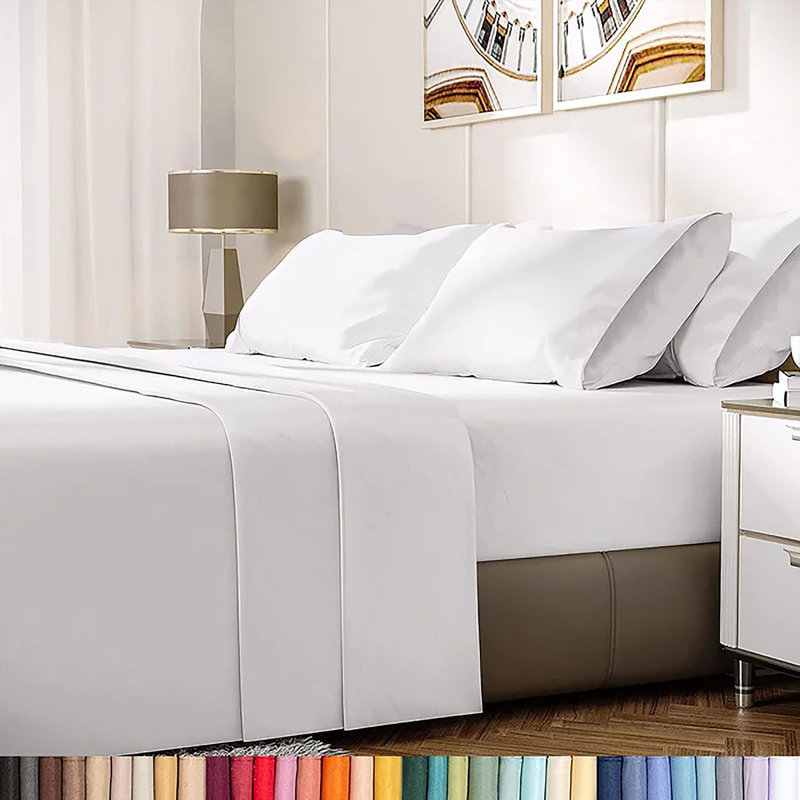 Ensemble de draps en rayonne de bambou 6 pièces , Ensemble de draps pour lit double + 1 drap-housse , Blanc