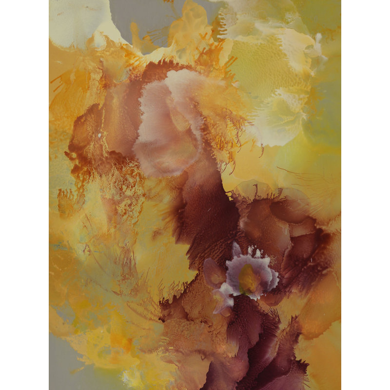 Yarrow par Usha Shukla - Peinture, H 31,25 po x l 25,25 po, Papier avec cadre noir