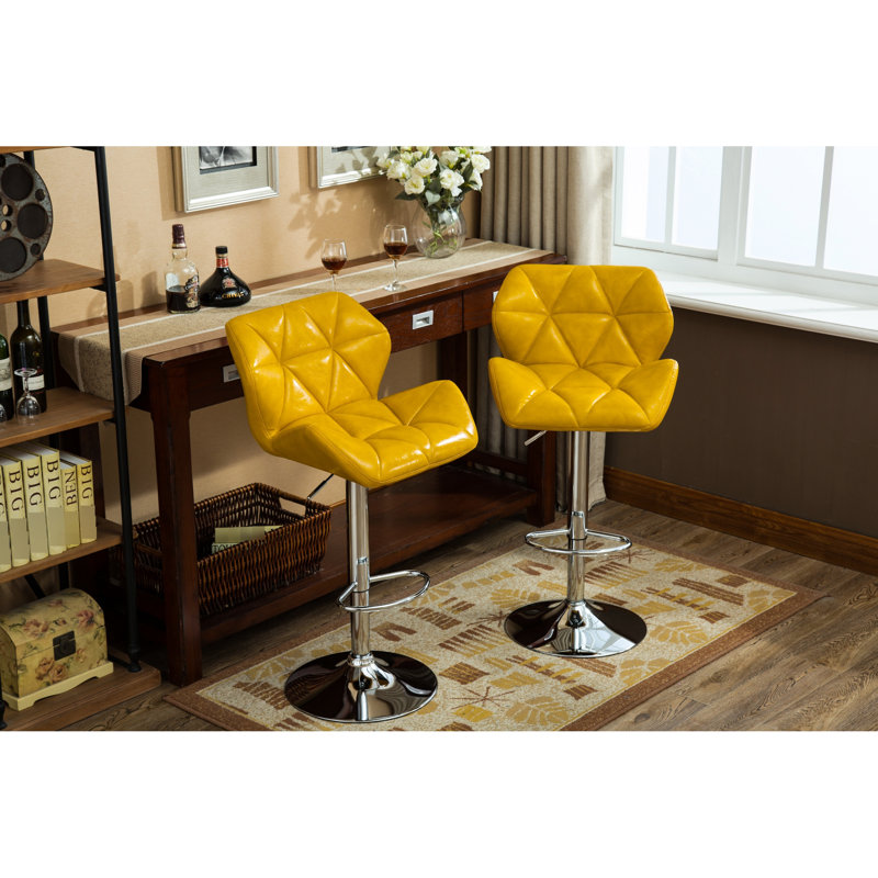 Tabourets de bar contemporains hydrauliques jaunes, de 2 - siège en cuir souple et repose-pieds pour un confort supérieur