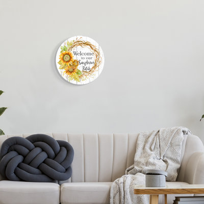 Welcome To Sunflower Patch Rustic Floral Country Wreath Circular Wall Plaque, 12" Diameter