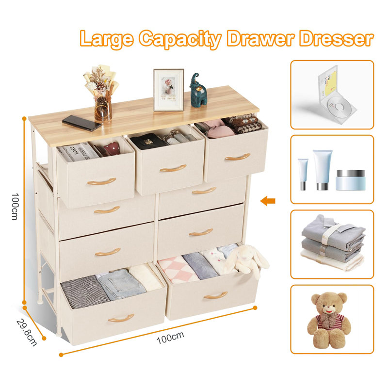 Barley 100cm W 9 - Drawer Chest of Drawers, Beige