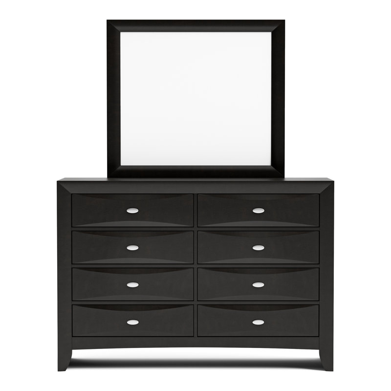 Urbanek 8-Drawer Dresser With Mirror, Black