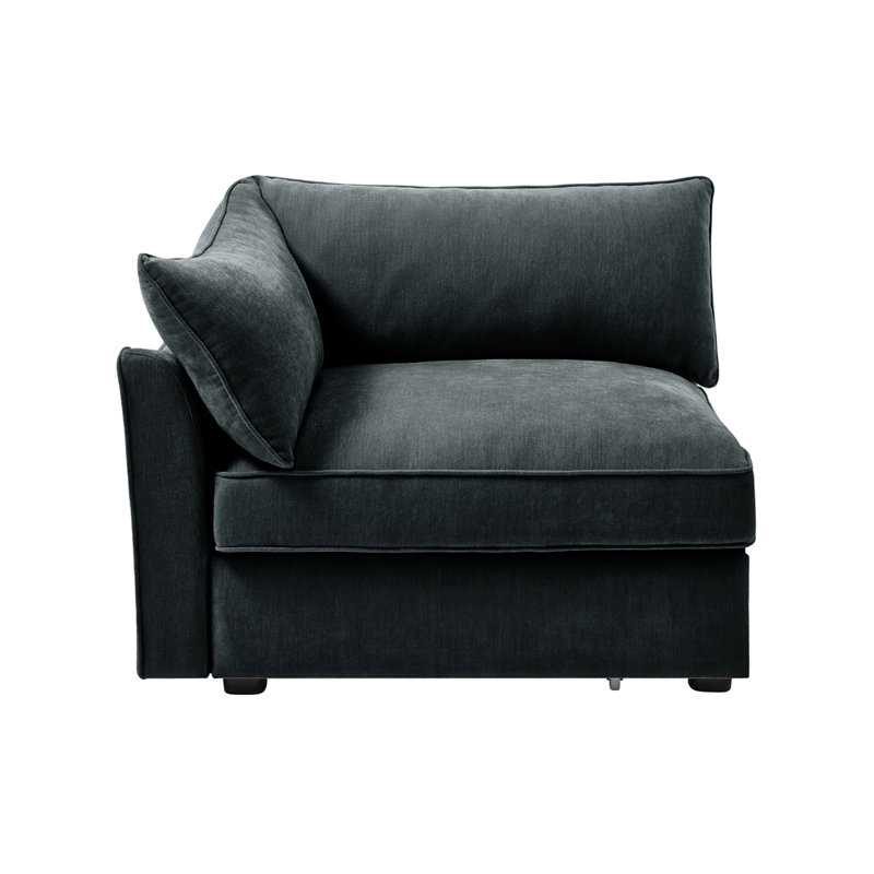 Luxueux canapé en chenille avec rangement intégré et détails passepoilés, parfait pour les intérieurs modernes et nordiques.