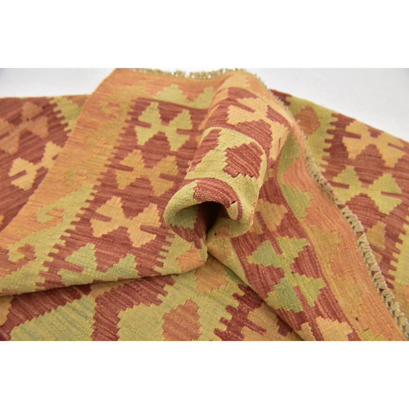 Tapis de la zone en laine beige/rouge 3 pi x 4 pi 10 po one-of-kind à la main noué la Elland