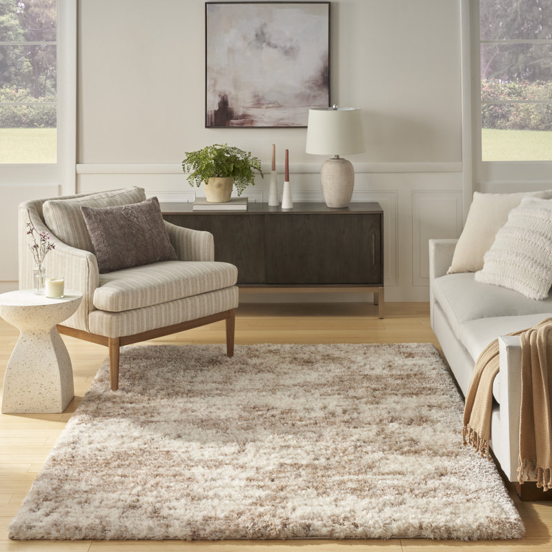 Tapis intérieur moderne beige à poils longs Nourison Dreamy, Rectangle 5 pi 3 po x 7 pi 3 po