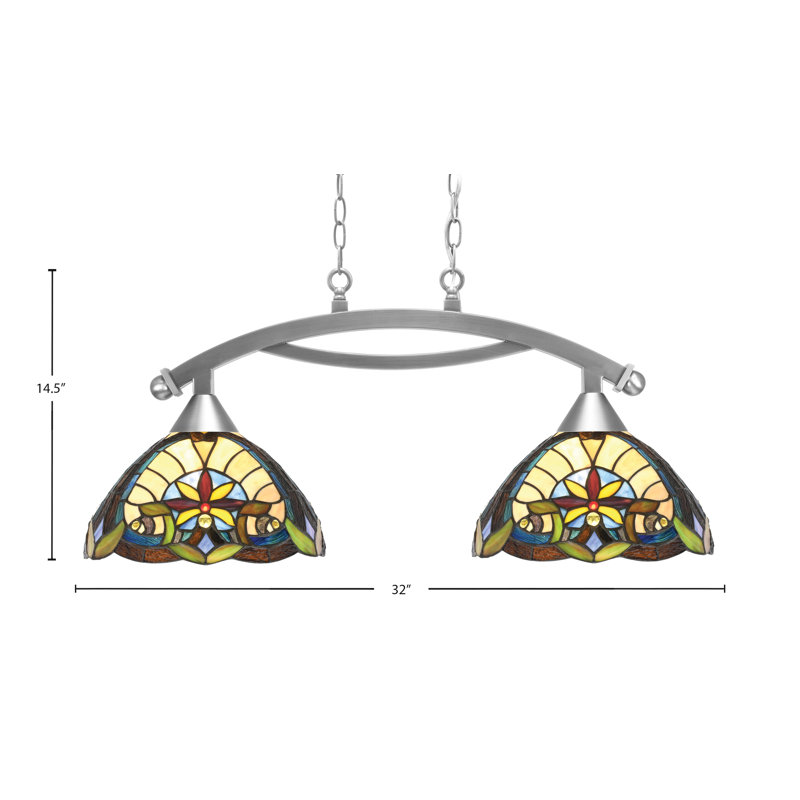 Luminaire pour îlot 2 lumières Bow avec verre d'art 12 ", Beige / brun / vert, Nickel brossé