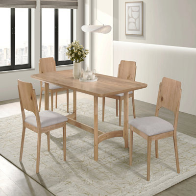 Ensemble de 5 chaises de table de salle à manger rectangulaires rembourrées en tissu brun clair