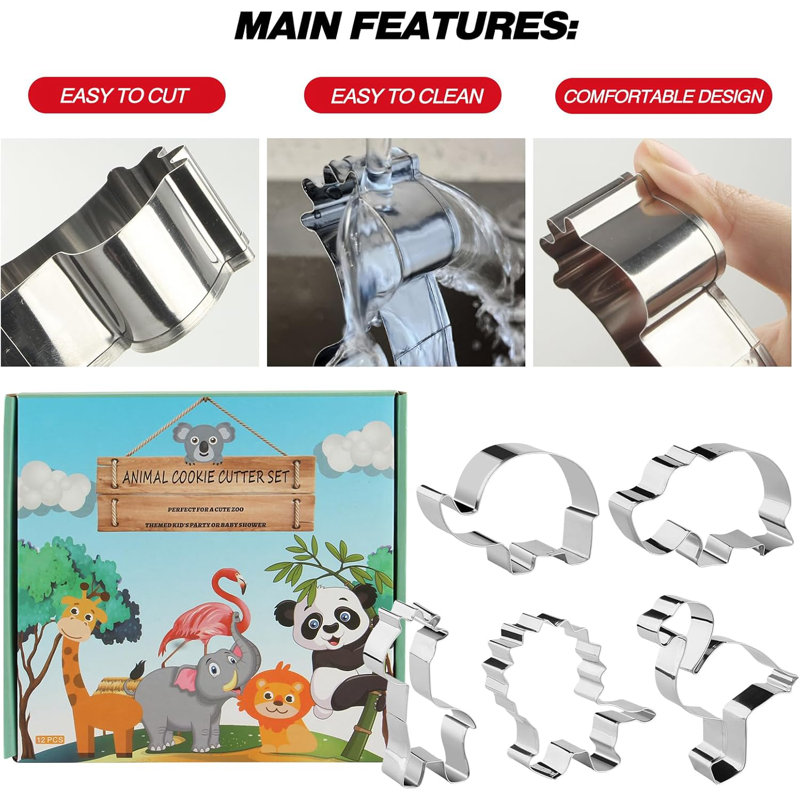 Ensemble de 12 emporte-pièces pour animaux - formes de zoo en acier inoxydable pour la pâtisserie et l'artisanat pour enfants