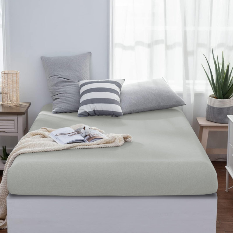 Jersey Knit Fitted Sheet, Silver, Single (3')