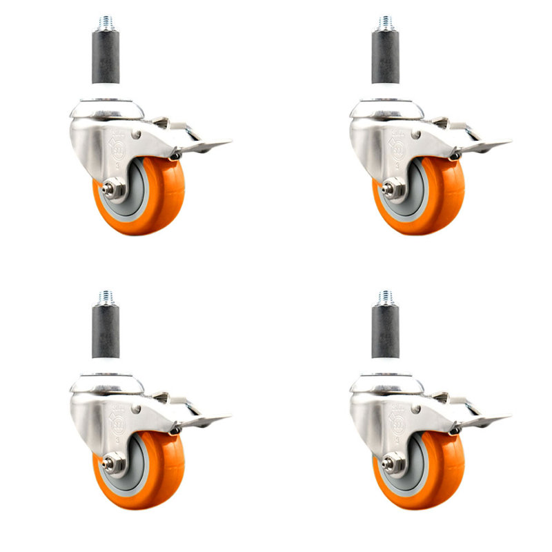 Frein de verrouillage à roulettes extensibles 3,5 pouces en poly 316SS 1-1 / 8 pouces, Orange