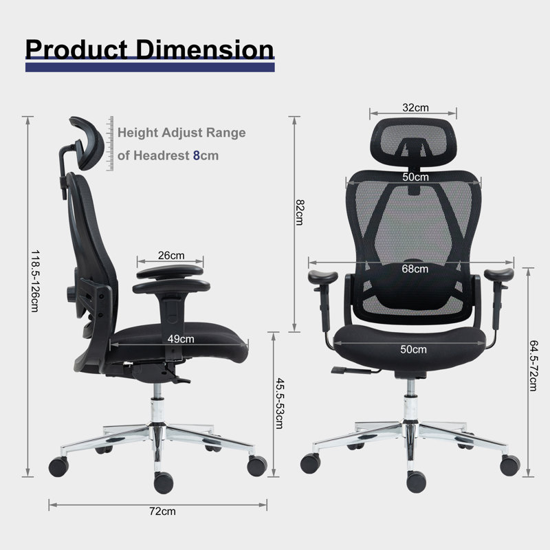200KG Ergonomic High Back Office Chair with Adjustable Mesh Lumbar Support
