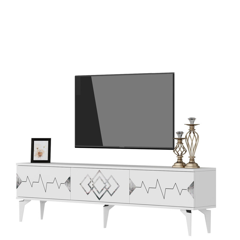 Burkinshaw TV Stand for TVs up to 78", White/Silver