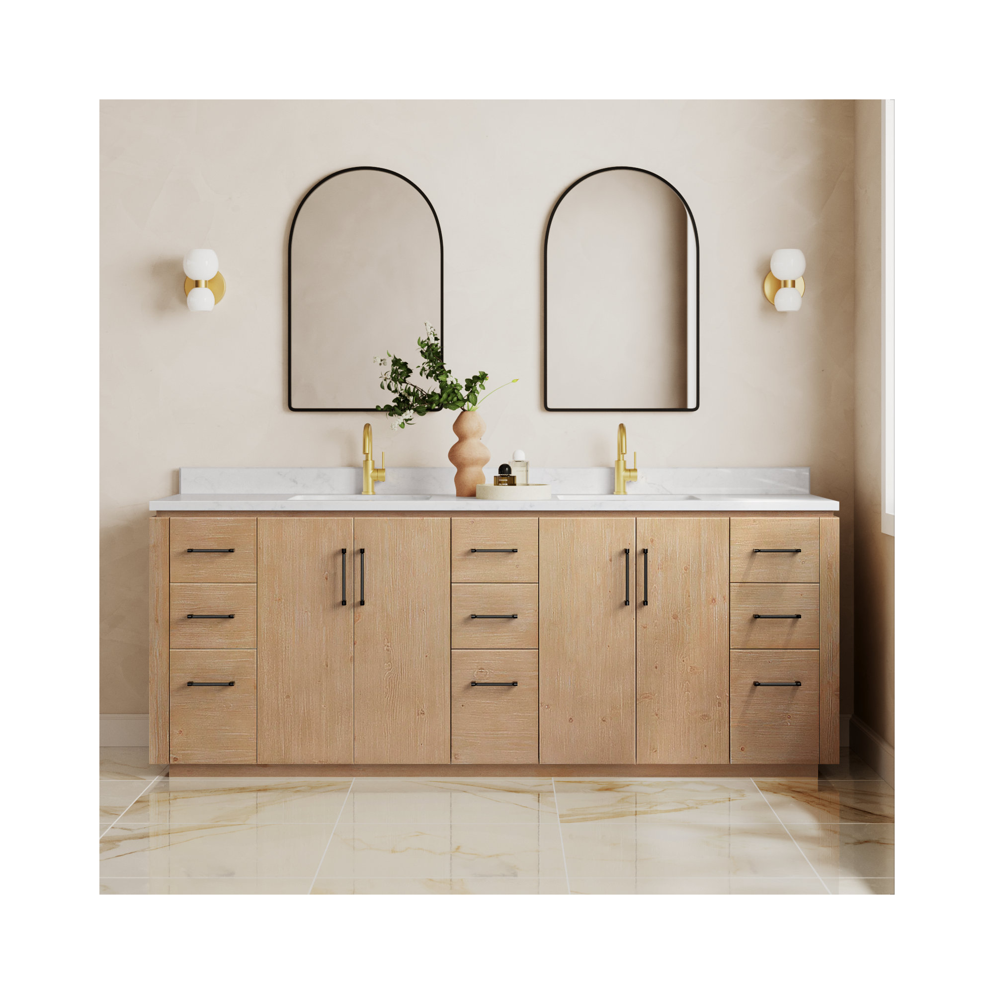 Cloverfield 84'' Double Bathroom Vanity, Matte Black, Fir Wood Brown