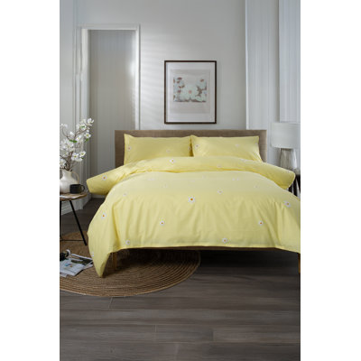 Tufted Daisy 100% Cotton Duvet Cover Set, Soft And Cotton Floral Duvet Cover Set with Pillowcases