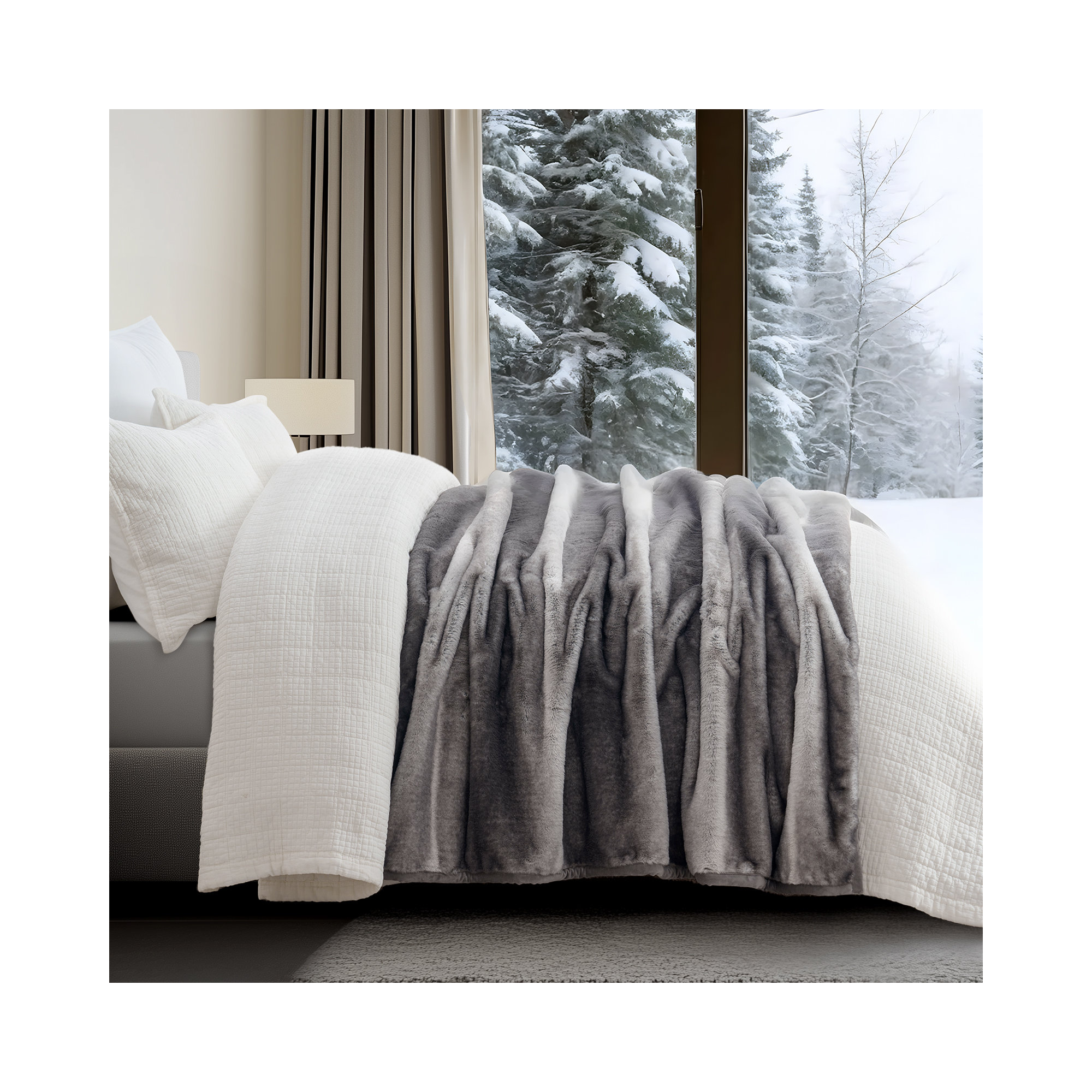 Luxury Mink Faux Fur Throw Blanket, 60" W x 80" L, Ombré Silver Onyx