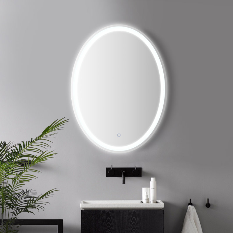 Petit miroir de meuble-lavabo mural ovale sans cadre à intensité variable à DEL à intensité variable de 24 po x H 32 po Dane