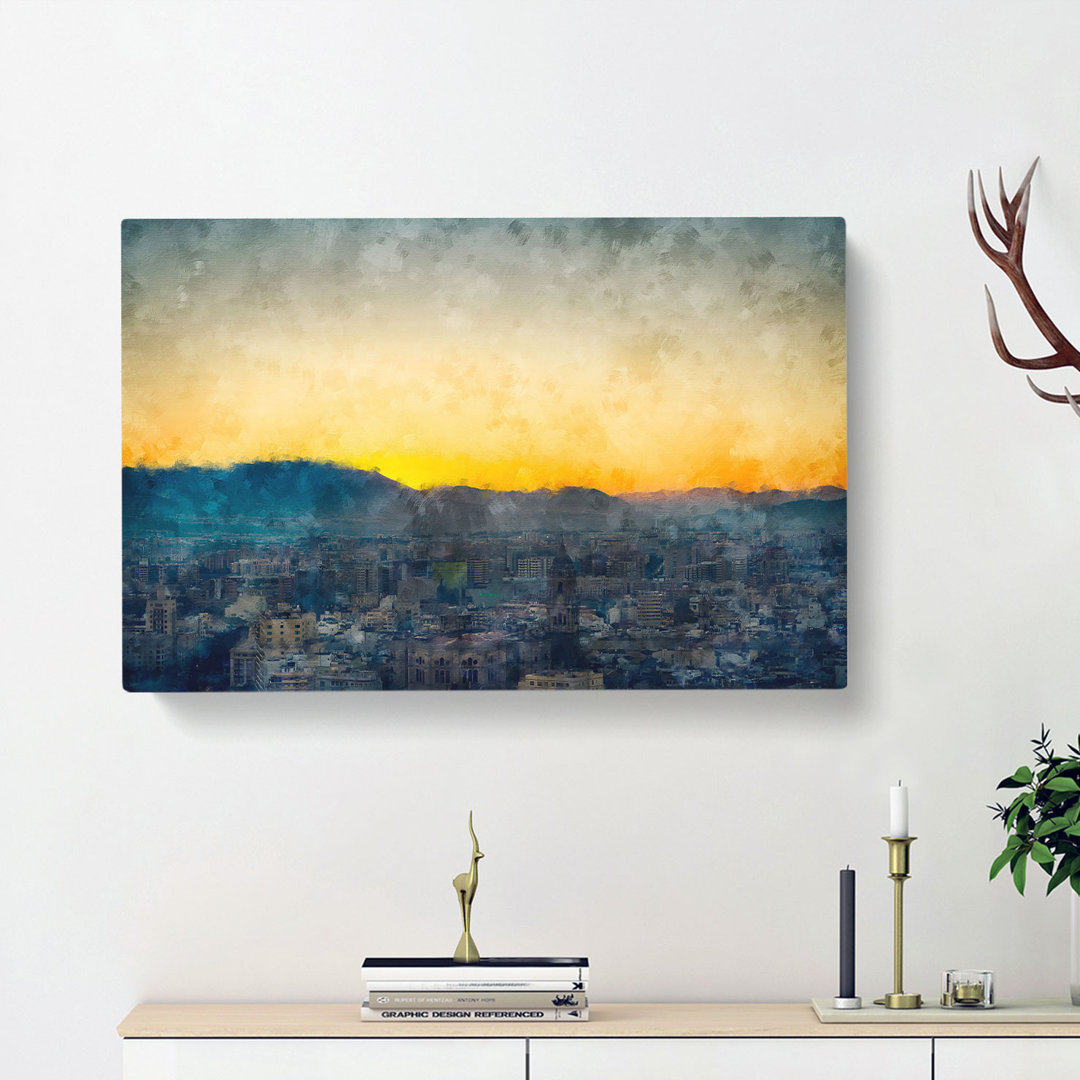 Sunset over Malaga in Spain - Wrapped Canvas