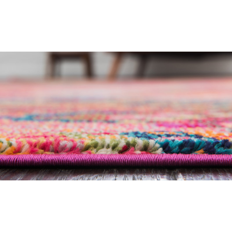 Eddins Washable Geometric Indoor Rug, Round 3'3"
