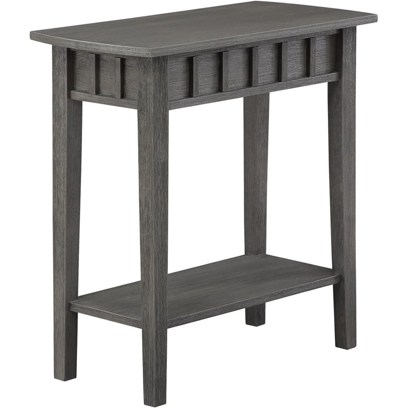 Modern Dennis End Table With Shelf - Transitional Living Room Side Table, Nightstand, Solid Rubberwood & MDF Construction, Wirebrush Dark Gray Finish