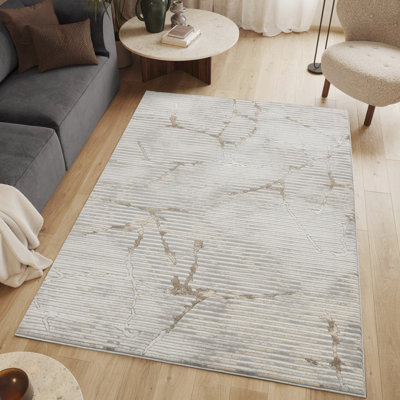 7 Ft. 10 In. X 6 Luxury Area Rug With Linear Stylish Patterns, Jute Backing, Stain - Feature Rectangle In And Grey Tones, Machine Made For Family Areas, Surface