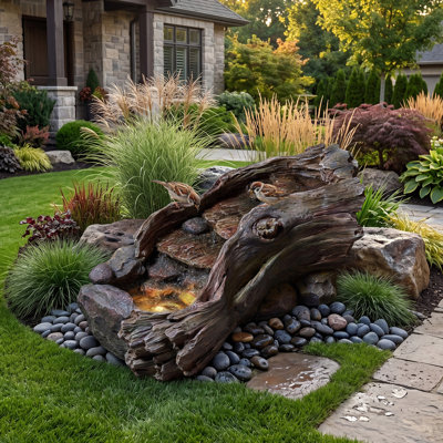 Natural Tree Trunk Outdoor Fountain with LED Lights & 15W ETL Pump