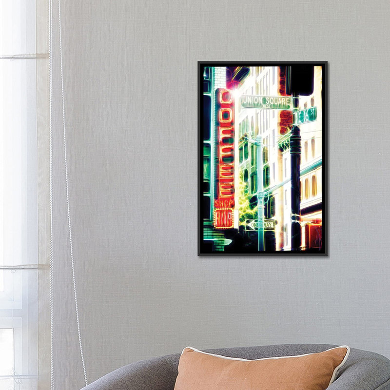 «Coffee Shop», impression sur toile, H 26 po x l 18 po x P 1,5 po, Toile avec cadre noir, Pas de tapis