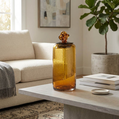 Fulga Decorative Apothecary Glass Table Vase with Knot Lid for Home Decor - Textured Speckled Flower Vase with Sculptural Accent for Living Room Display - 12"