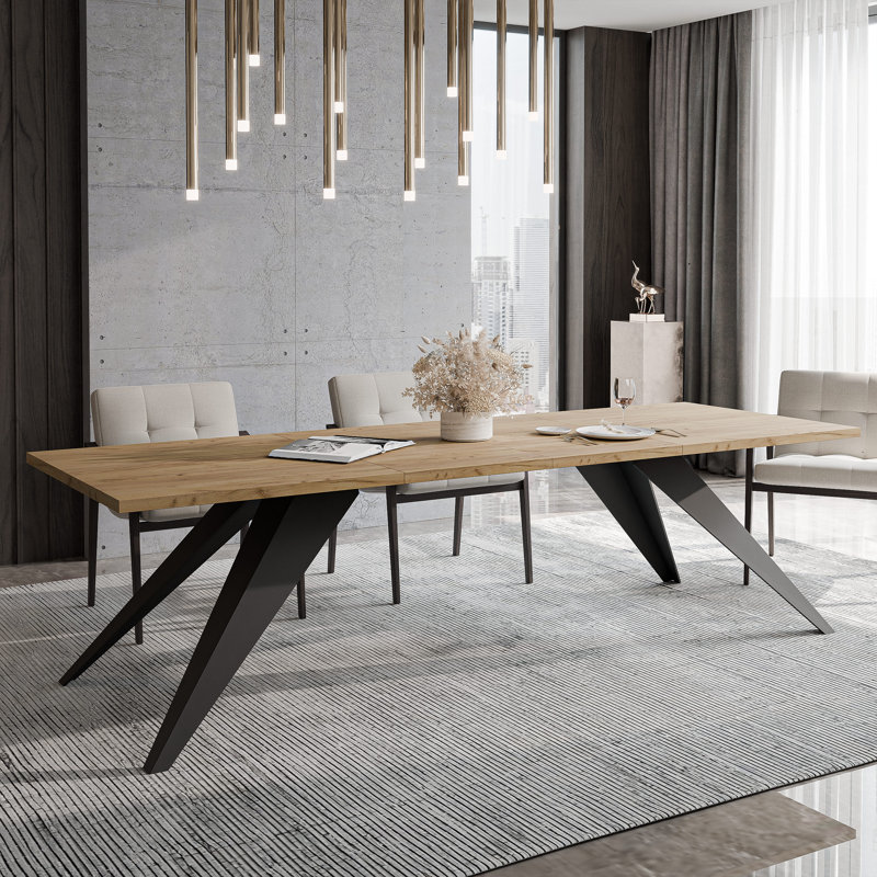 Extendable Rectangular Dining Table with Steel Base, 76cm H x 160cm W x 90cm D, Oak Kraft, White