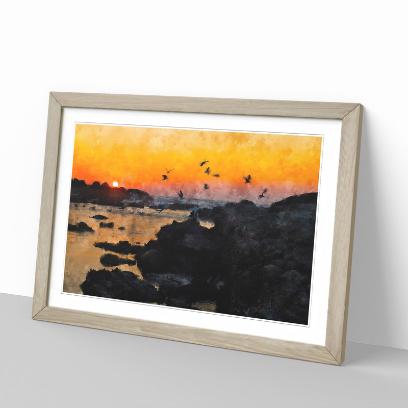 Sunset at the Beach in Spain - Framed Print, Oak Framed, 27cm H x 36cm W x 2cm D