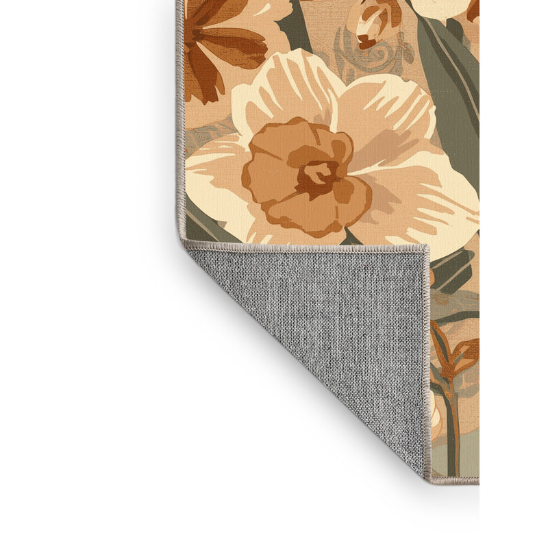 Tapis floral BCBG beige lavable à la machine - reliure beige, 2 x 3