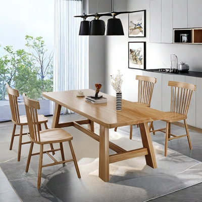 Ash Wood Dining Table Solid Wood Legs Smooth Edges