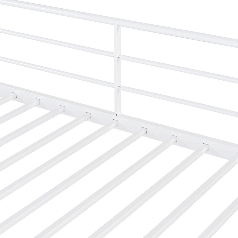 Lit mezzanine en métal avec tablette de rangement supérieure et échelle de rangement latérale, Blanc