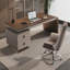 Bureau rectangulaire à 2 tiroirs en bois manufacturé brun noisette + blanc beige + acier au carbone-1121356560-1121356567