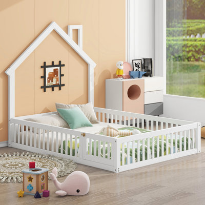Lit plateforme en bois pleine grandeur avec garde-corps, blanc
