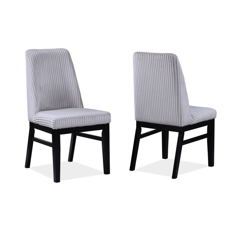Chaises de salle à manger rembourrées de style moderne, 2 pièces, tissu gris, siège à haut dossier rembourré, texturé, sièges en bois noir 2 pièces, bois