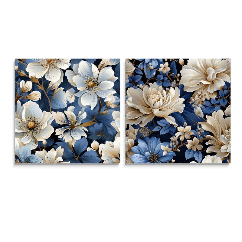 Blue Vintage Romance Floral, H 16 po x l 33 po