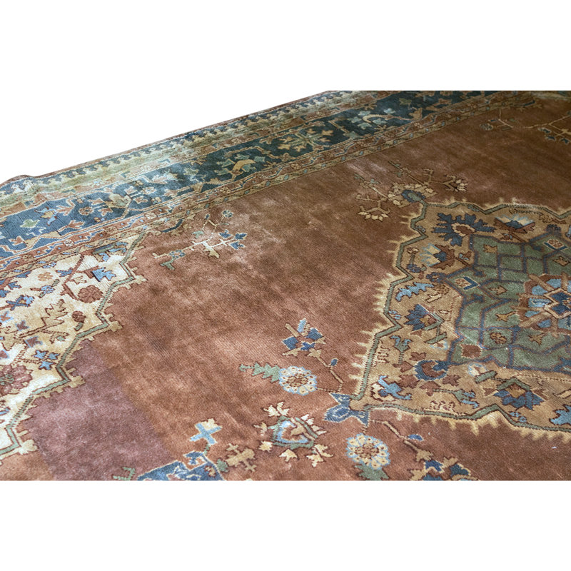 Wool Oriental Area Rug in Brown/Ivory/Blue