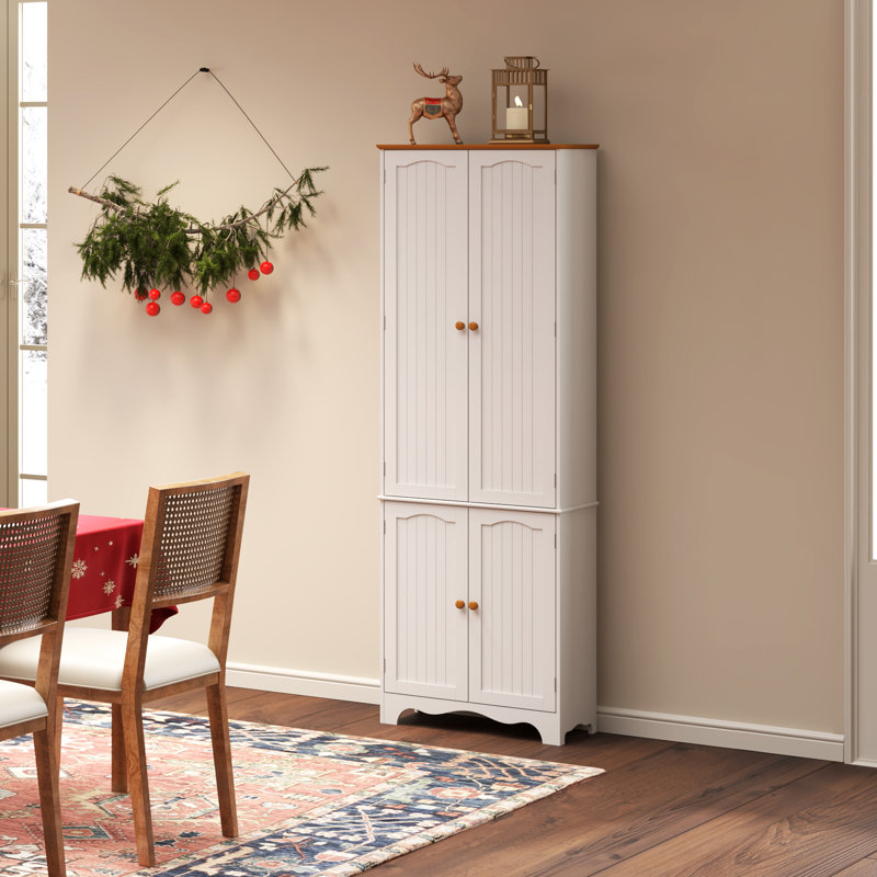 72" Kitchen Pantry, Storage Cabinet With Adjustable Shelves, White