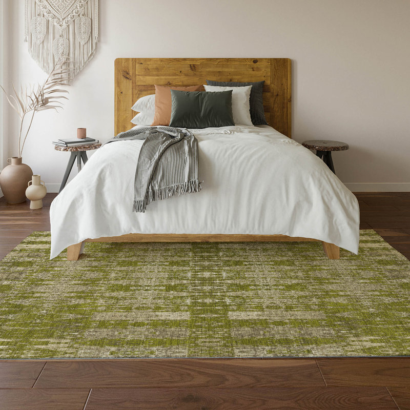 Premium Machine Washable Cerrito AMF580 Olive, Rectangle 2'6" x 3'10"