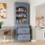 Garde-manger moderne de 83,7 po de hauteur avec comptoir en faux marbre, rehausse autoportante à 5 tiroirs et tablette réglable, gris-118484442
