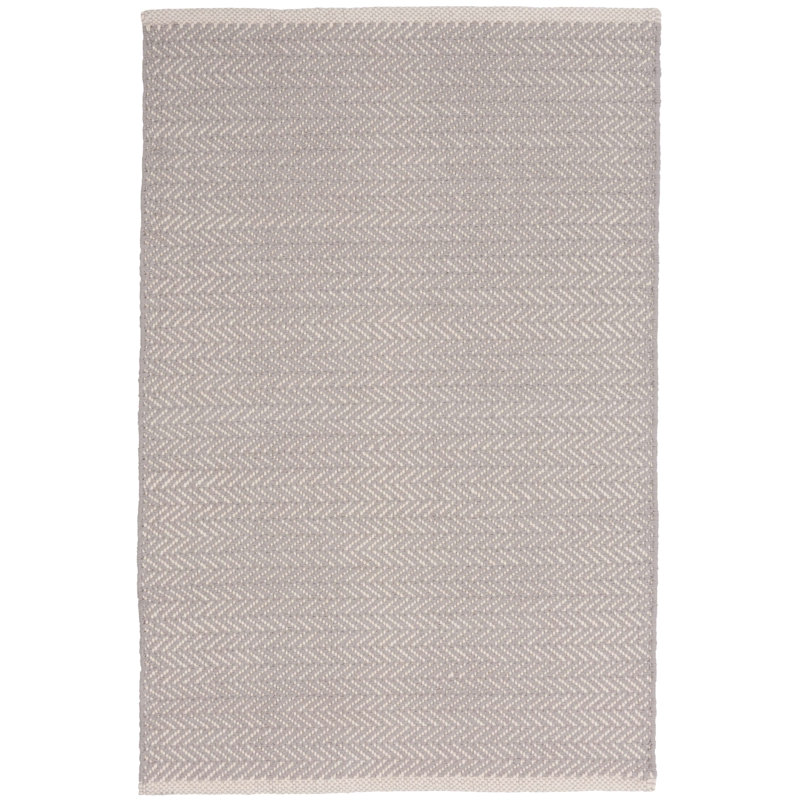 Herringbone Dove Grey Handwoven Cotton Rug, Rectangle 2' x 3'