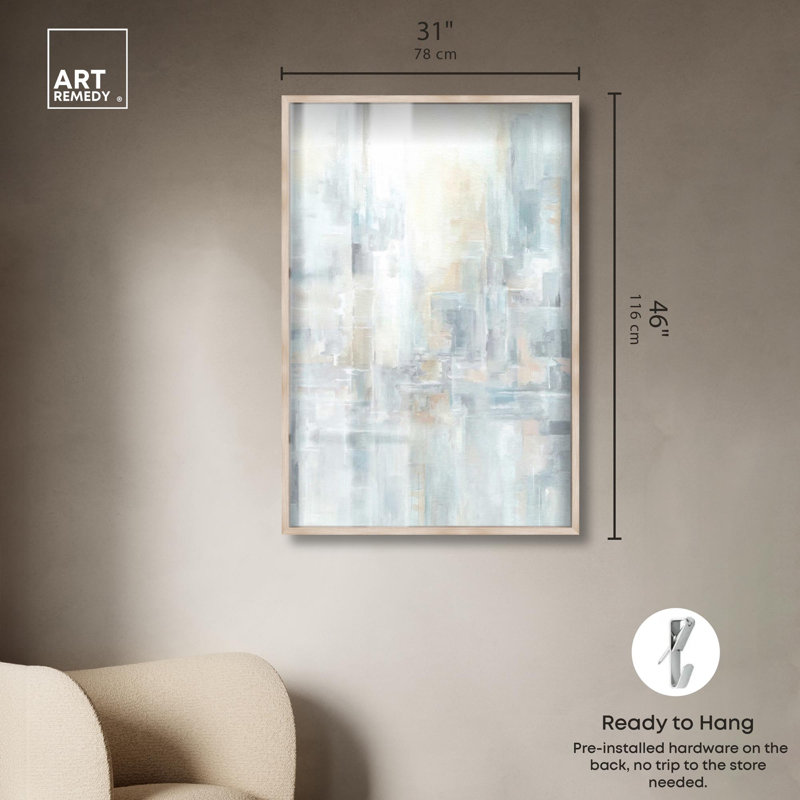 «Grey Abstract City Shadowbox Print» par Art Remedy, H 46 po x l 31 po, Crème, crème