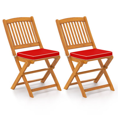Outdoor Folding Chairs Set Of 2 Acacia Wood High-back Chair With Seat Cushions by Winston Porter