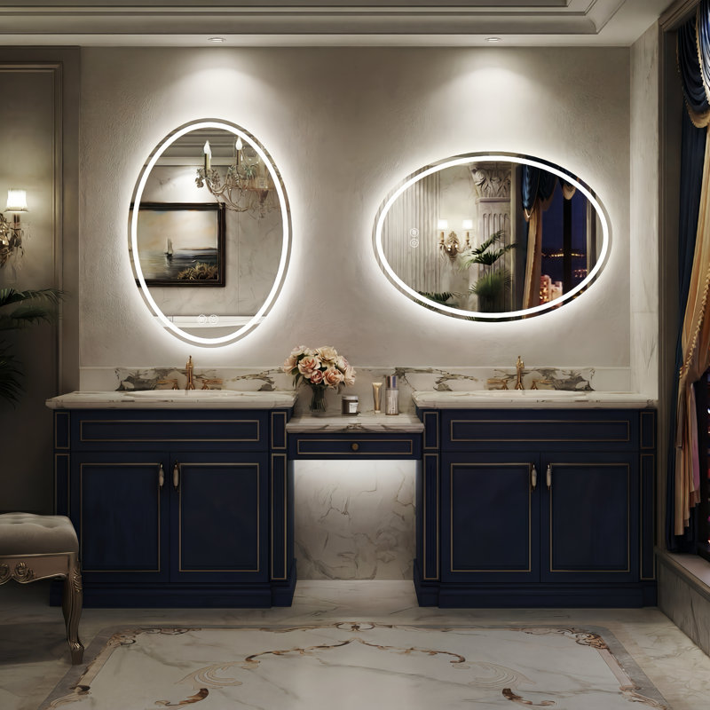 Lunara UL Certified Oval LED Wall Mirror with Bright Front Light&Backlit 192LEDs/m, 3-Colors Dimmable, Defogger, IP54 Waterproof