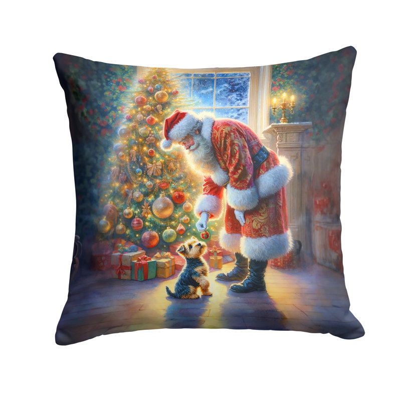 Australian Terrier and Santa Claus Throw Pillow, 14"H x 14"W
